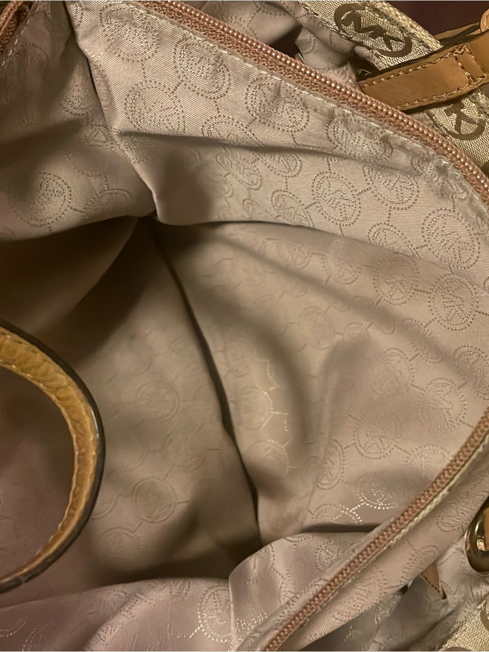 Michael Kors Tan and Beige Logo Tote with MK Charm - Picture 8 of 9